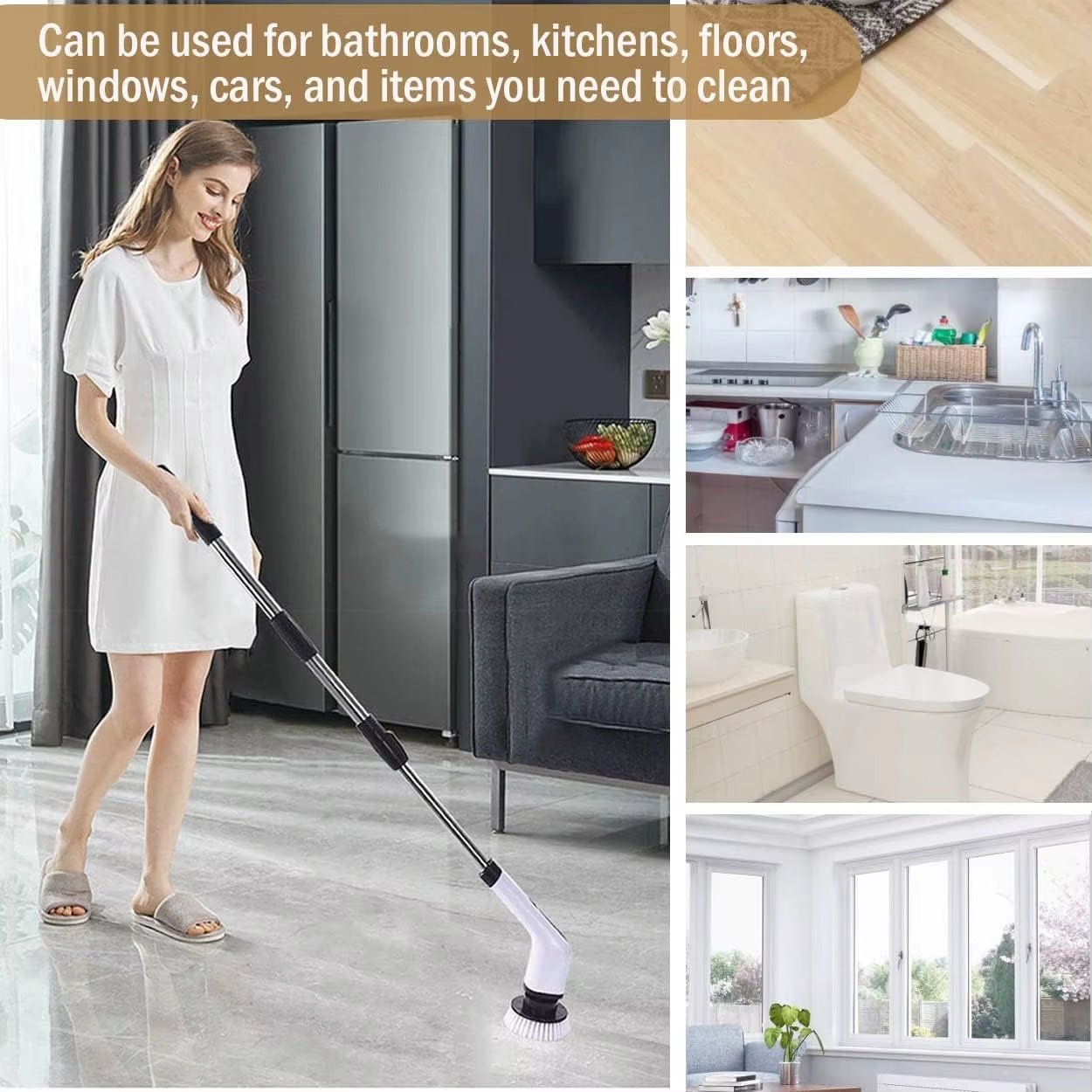 Electric Cordless Spin Scrubber - Household Cleaning Tool for Kitchen and Bathroom - MacroPanora