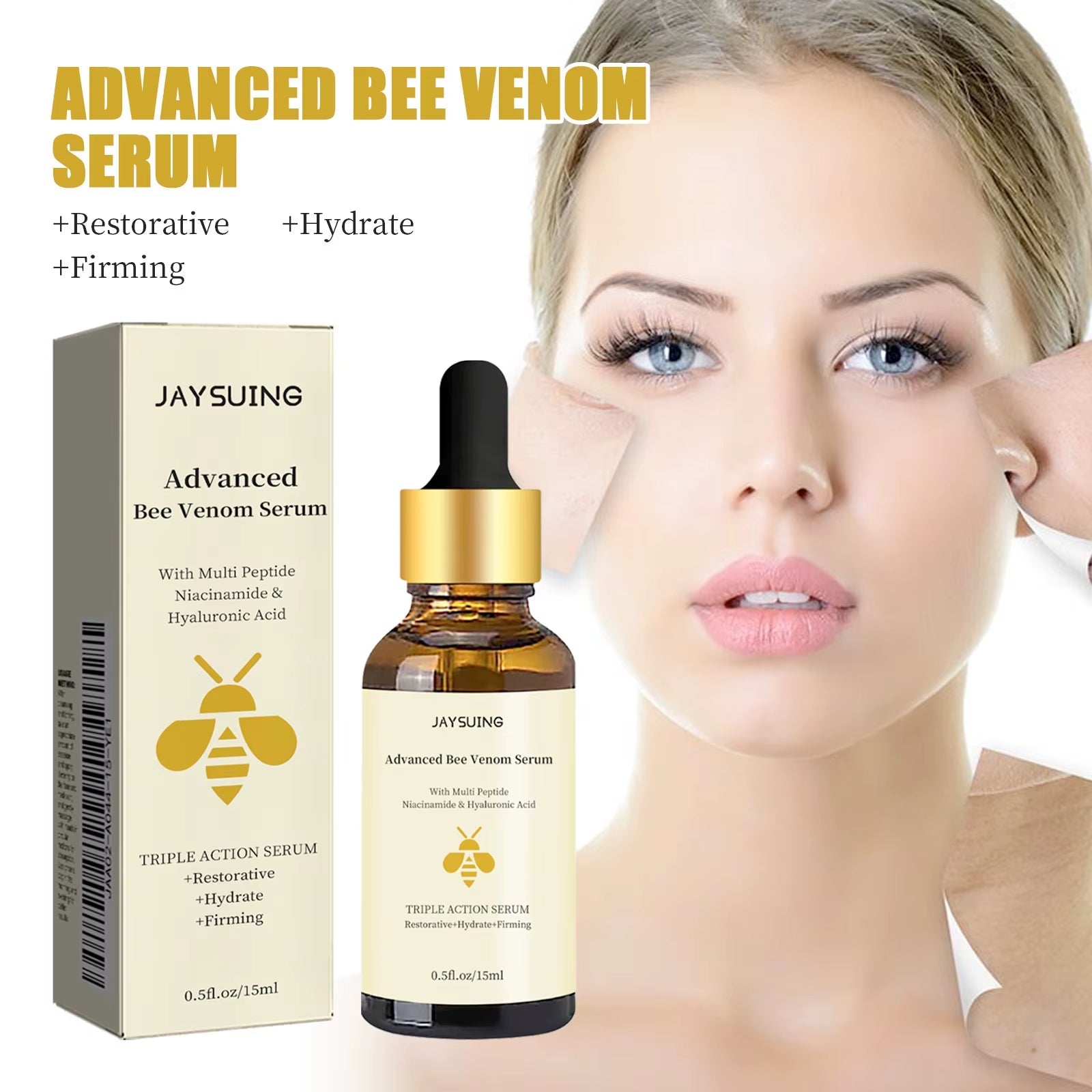 1/2/3Pcs Bee Venom Facial Serum Face Essence Wrinkle Reduction Skin Tightening Natural Collagen Booster Hyaluronic Acid Essence - MacroPanora