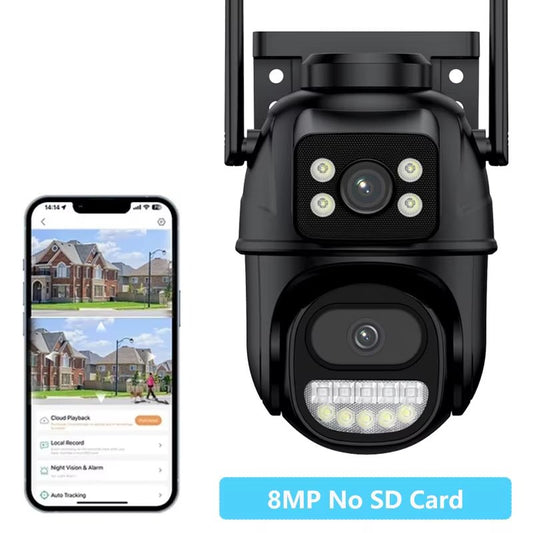 12MP Wifi Camera PTZ 8X Digital Zoom Dual Screen Color Night Vision Outdoor Security Protection 8MP CCTV IP Camera 4K Icsee App - MacroPanora