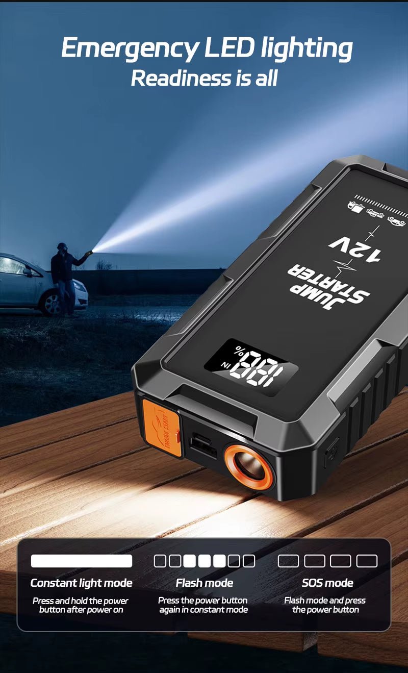 Portable Car Starter 12V 6000Mah Emergency Power Supply with Lighting - MacroPanora