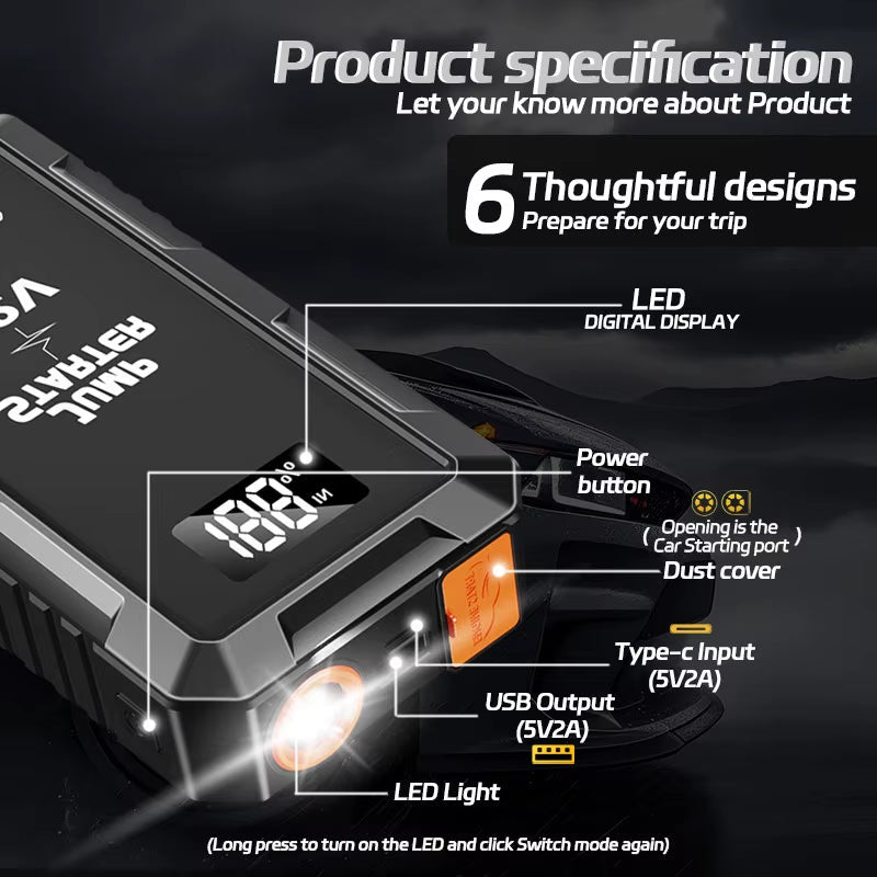 Portable Car Starter 12V 6000Mah Emergency Power Supply with Lighting - MacroPanora