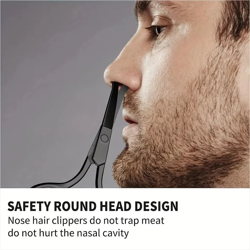 1PC Silver Mirror Light Black round Head Safety Nose Hair Scissors Neutral Stainless Steel Scissors - MacroPanora