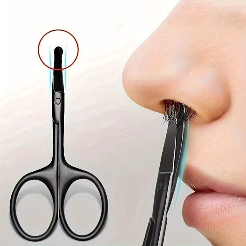 1PC Silver Mirror Light Black round Head Safety Nose Hair Scissors Neutral Stainless Steel Scissors - MacroPanora