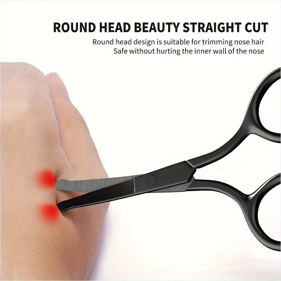 1PC Silver Mirror Light Black round Head Safety Nose Hair Scissors Neutral Stainless Steel Scissors - MacroPanora