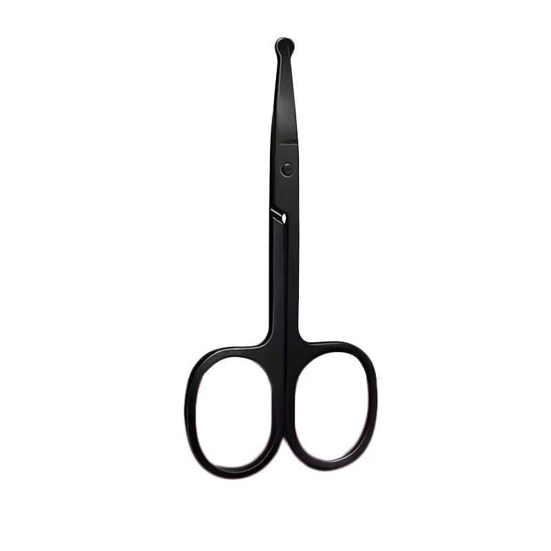 1PC Silver Mirror Light Black round Head Safety Nose Hair Scissors Neutral Stainless Steel Scissors - MacroPanora