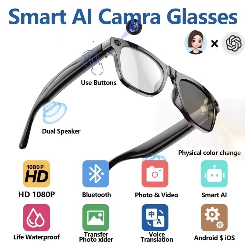 2026 4K HD Color Changing AI Smart Glasses Chat GPT 100MP Camera Bluetooth Call Voice Assistant Control Smart Glasses 2026 New - MacroPanora