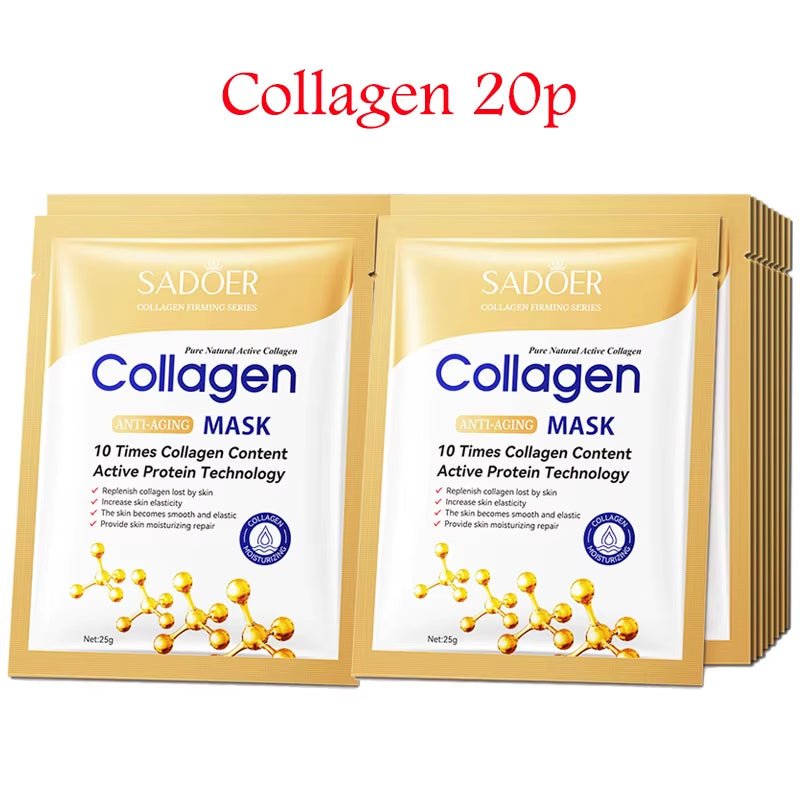 20Pcs Hyaluronic Acid Collagen Face Mask Skincare Moisturizing Firming Hydrating Facial Masks Sheet Mask Korean Skin Care - MacroPanora