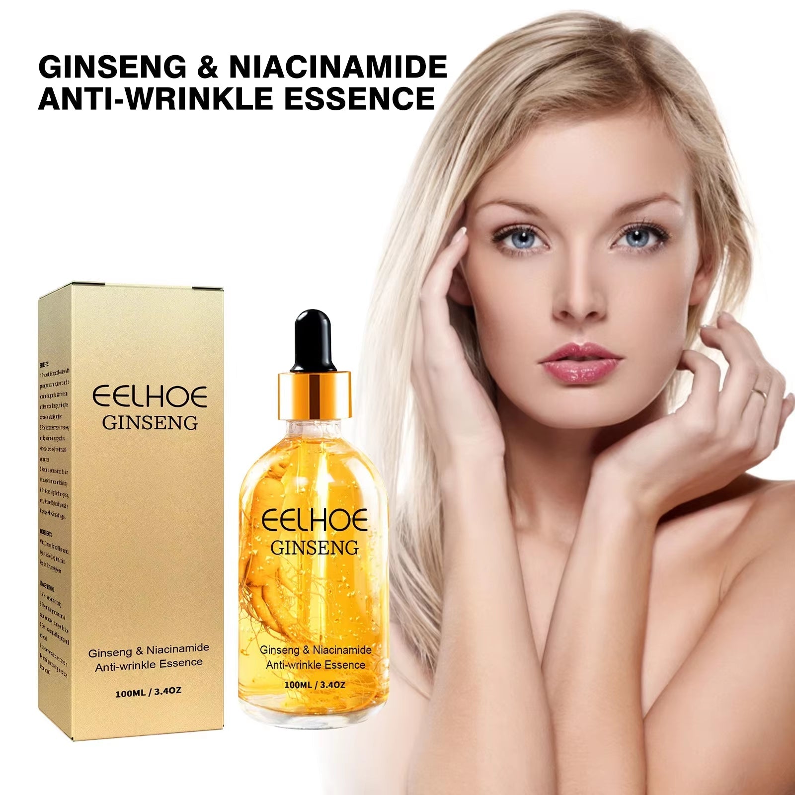 24K Gold Ginseng Serum anti Wrinkle Lifting Firming Fade Fine Lines Lightening Spot Hyaluronic Acid Nicotinamide Facial Essence - MacroPanora