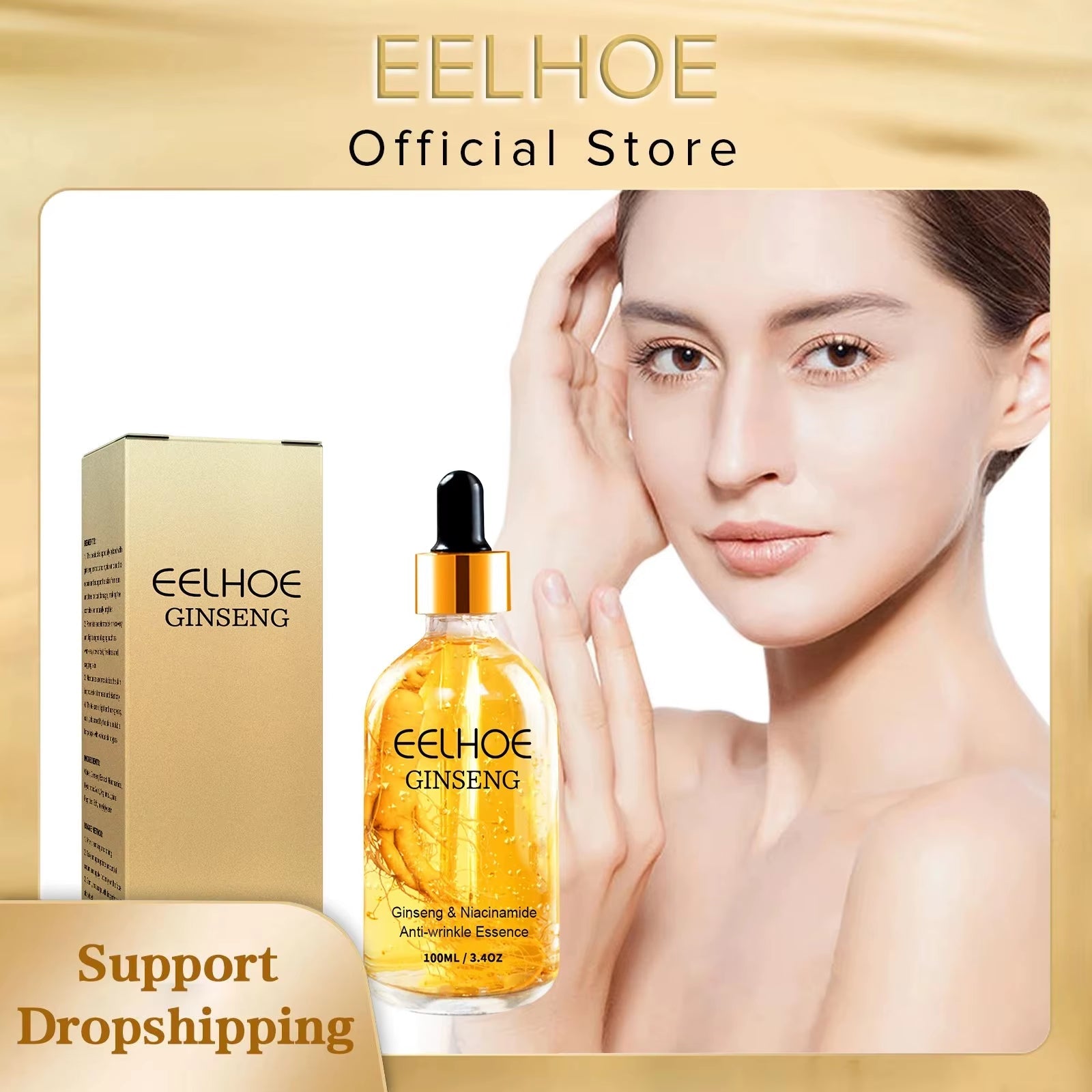 24K Gold Ginseng Serum anti Wrinkle Lifting Firming Fade Fine Lines Lightening Spot Hyaluronic Acid Nicotinamide Facial Essence - MacroPanora