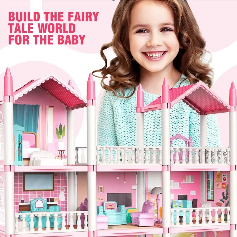 Dream Princess Castle Villa Doll House Set with Music, DIY Toy for Kids - MacroPanora