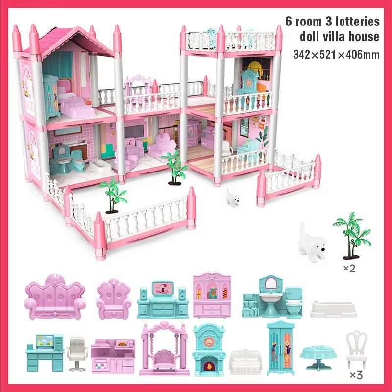 3D DIY Dream Princess Castle Doll House Set with Music for Kids - MacroPanora