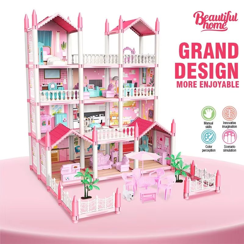 3D DIY Dream Princess Castle Doll House Set with Music for Kids - MacroPanora