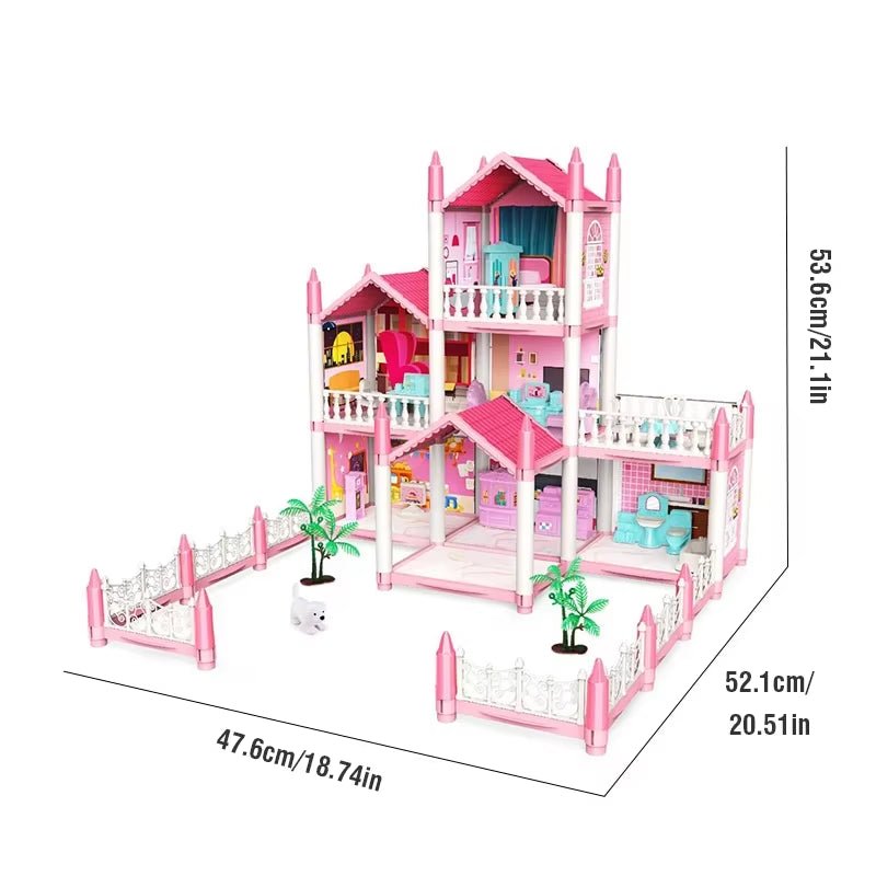 Dream Princess Castle Villa Doll House Set with Music, DIY Toy for Kids - MacroPanora
