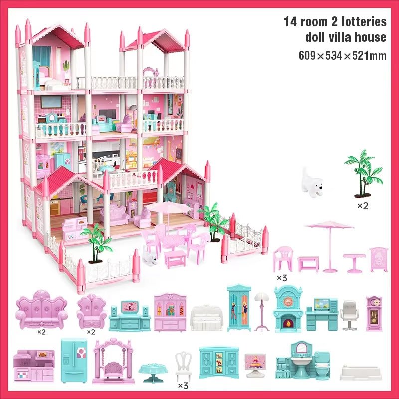 Dream Princess Castle Villa Doll House Set with Music, DIY Toy for Kids - MacroPanora