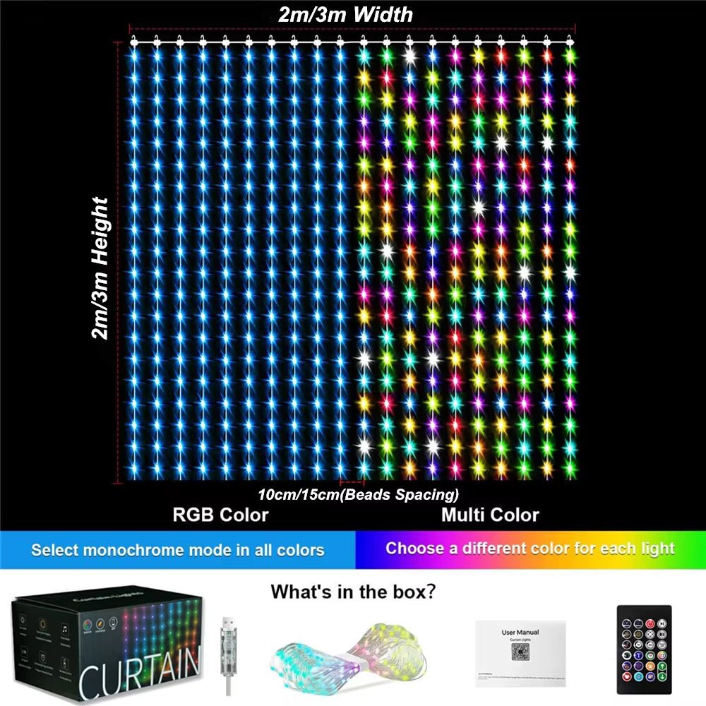 400 - 800 LED RGB Smart Curtain Lights with Music,App Controls and Remote,Led Party Lights for Wedding/Valentine'S Day/Birthday - MacroPanora