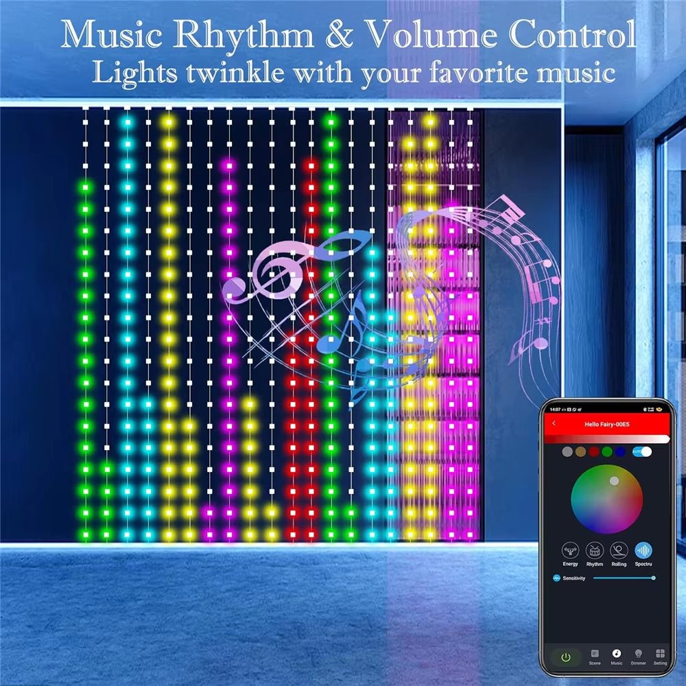 400 - 800 LED RGB Smart Curtain Lights with Music,App Controls and Remote,Led Party Lights for Wedding/Valentine'S Day/Birthday - MacroPanora