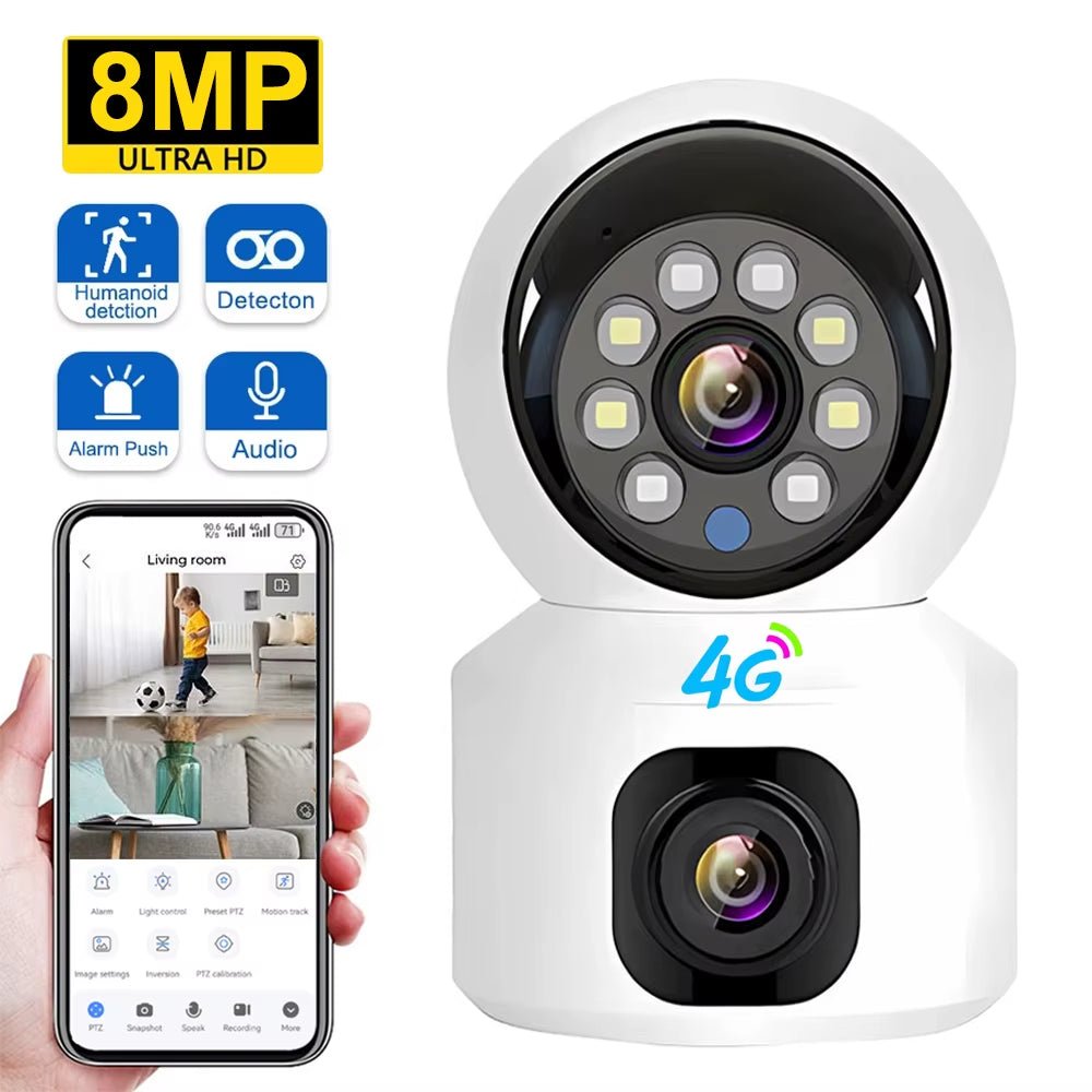 4G SIM IP Camera Wireless Dual Lens Night Vision Indoor Baby Monitor Human Detect Two Way Video Camara CCTV Security Protection - MacroPanora