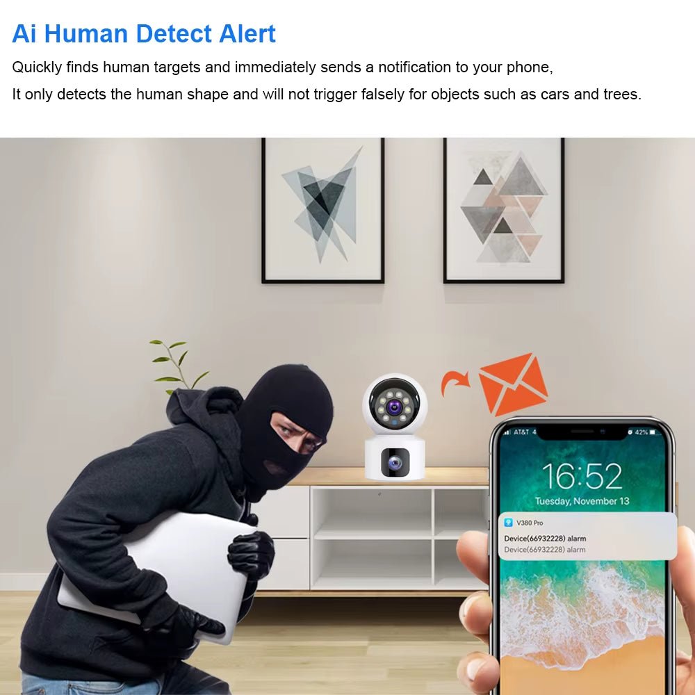 4G SIM IP Camera Wireless Dual Lens Night Vision Indoor Baby Monitor Human Detect Two Way Video Camara CCTV Security Protection - MacroPanora