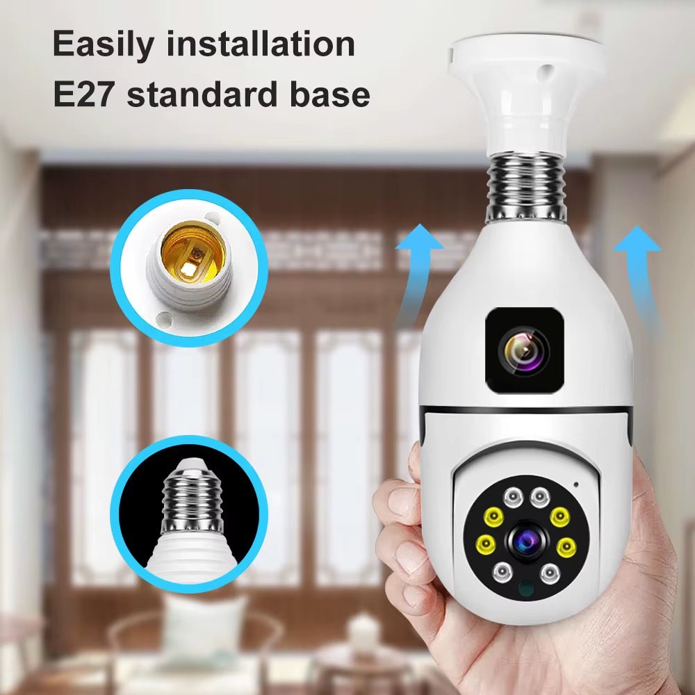 4MP Bulb Wifi Camera Indoor Dual Lens Wireless Light IP Camera 2 Way Audio Auto Tracking AI Humanoid Detection PTZ Security Cam - MacroPanora
