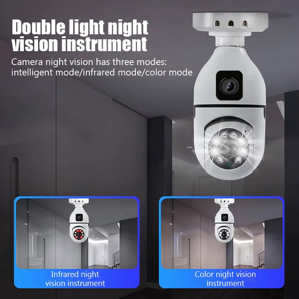 4MP Bulb Wifi Camera Indoor Dual Lens Wireless Light IP Camera 2 Way Audio Auto Tracking AI Humanoid Detection PTZ Security Cam - MacroPanora