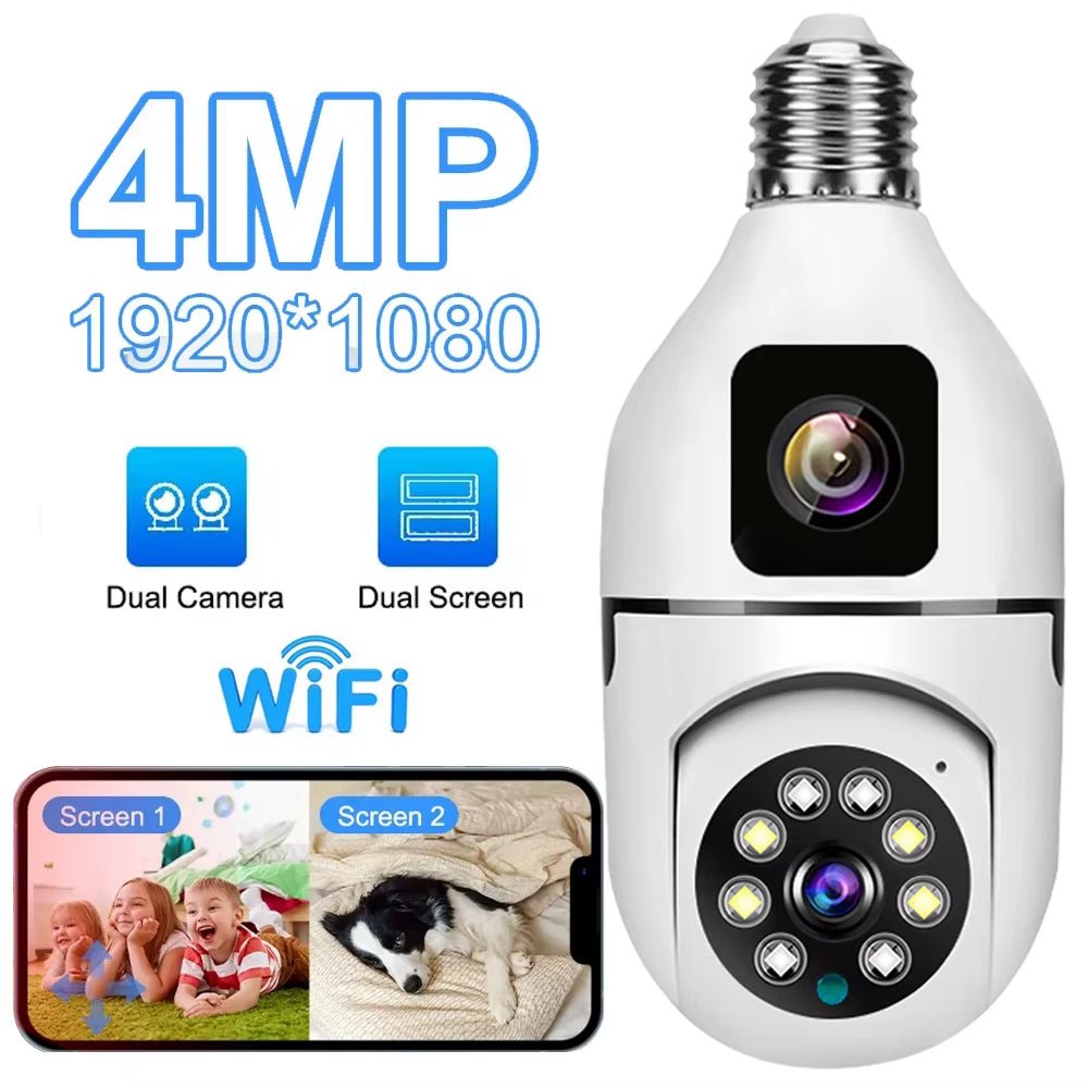 4MP Bulb Wifi Camera Indoor Dual Lens Wireless Light IP Camera 2 Way Audio Auto Tracking AI Humanoid Detection PTZ Security Cam - MacroPanora