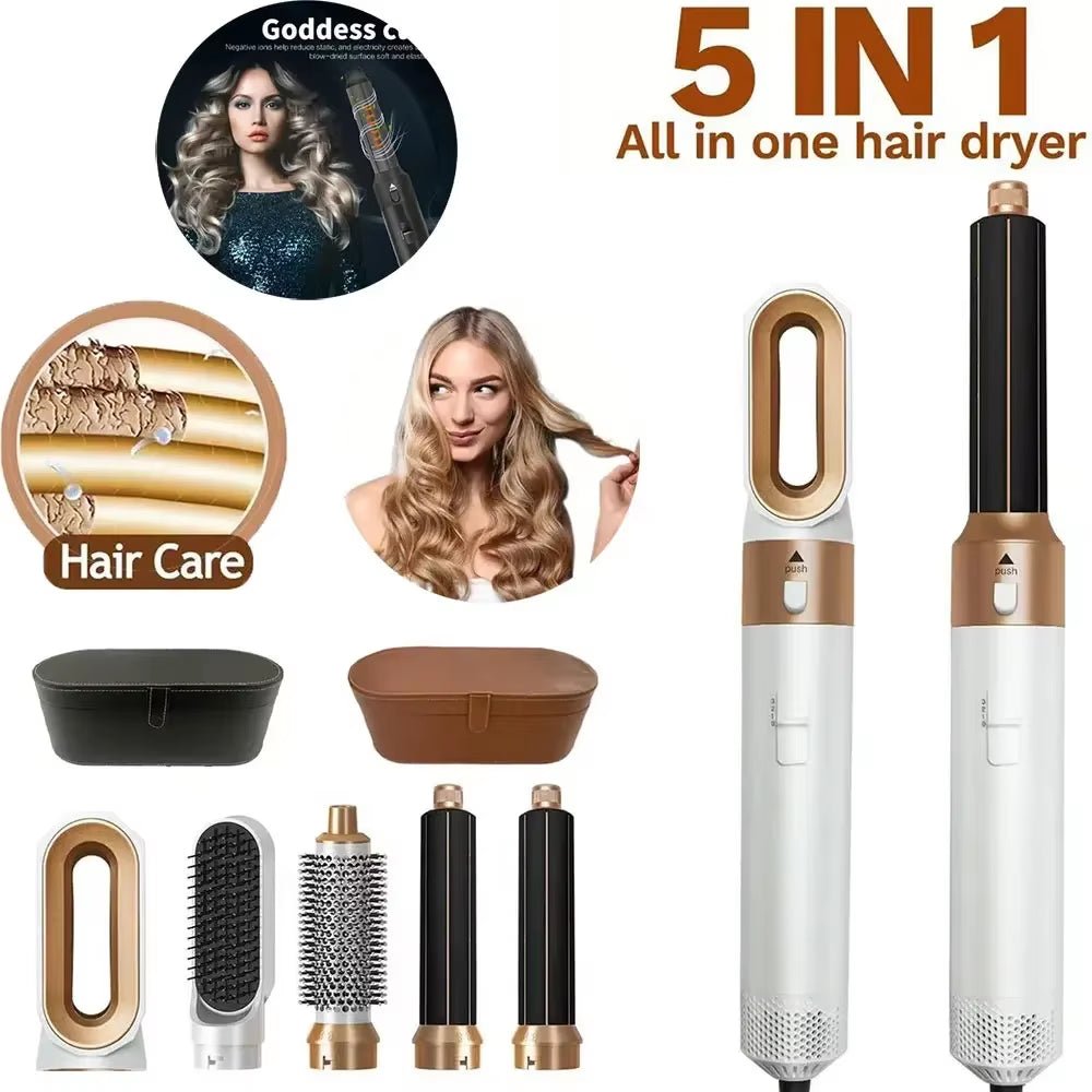 5 in 1 Hair Dryer Brush Hot Comb Set Professional Curling Iron Hair Straightener Styling Tool for Professional Hair Dryer - MacroPanora