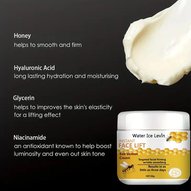 50g Bee Venom Instant Lifting Cream for Skin Tightening and Firming, Reducing Fine Lines and Wrinkles | Infused with Hyaluronic Acid - MacroPanora