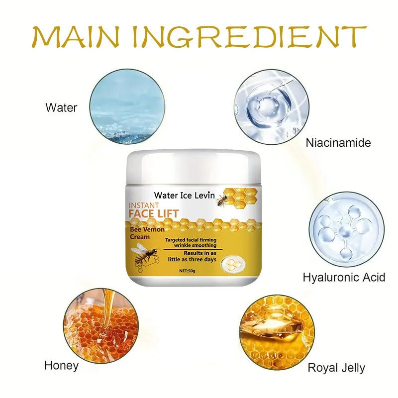 50g Bee Venom Instant Lifting Cream for Skin Tightening and Firming, Reducing Fine Lines and Wrinkles | Infused with Hyaluronic Acid - MacroPanora