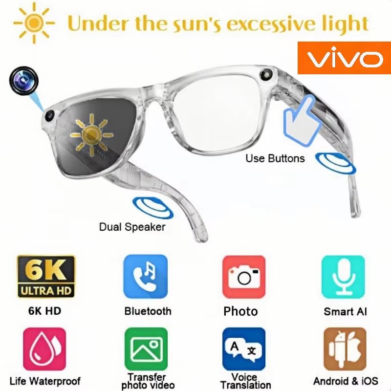 8K AI Smart Glasses with 100Mp Camera Chat Gpt Touch Sport Sunglasses Bluetooth Calling Music Player Photochromic for Gift - MacroPanora