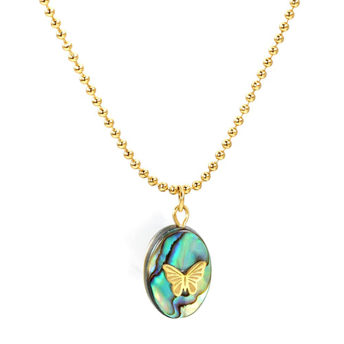 Abalone Butterfly Charm Necklace - MacroPanora