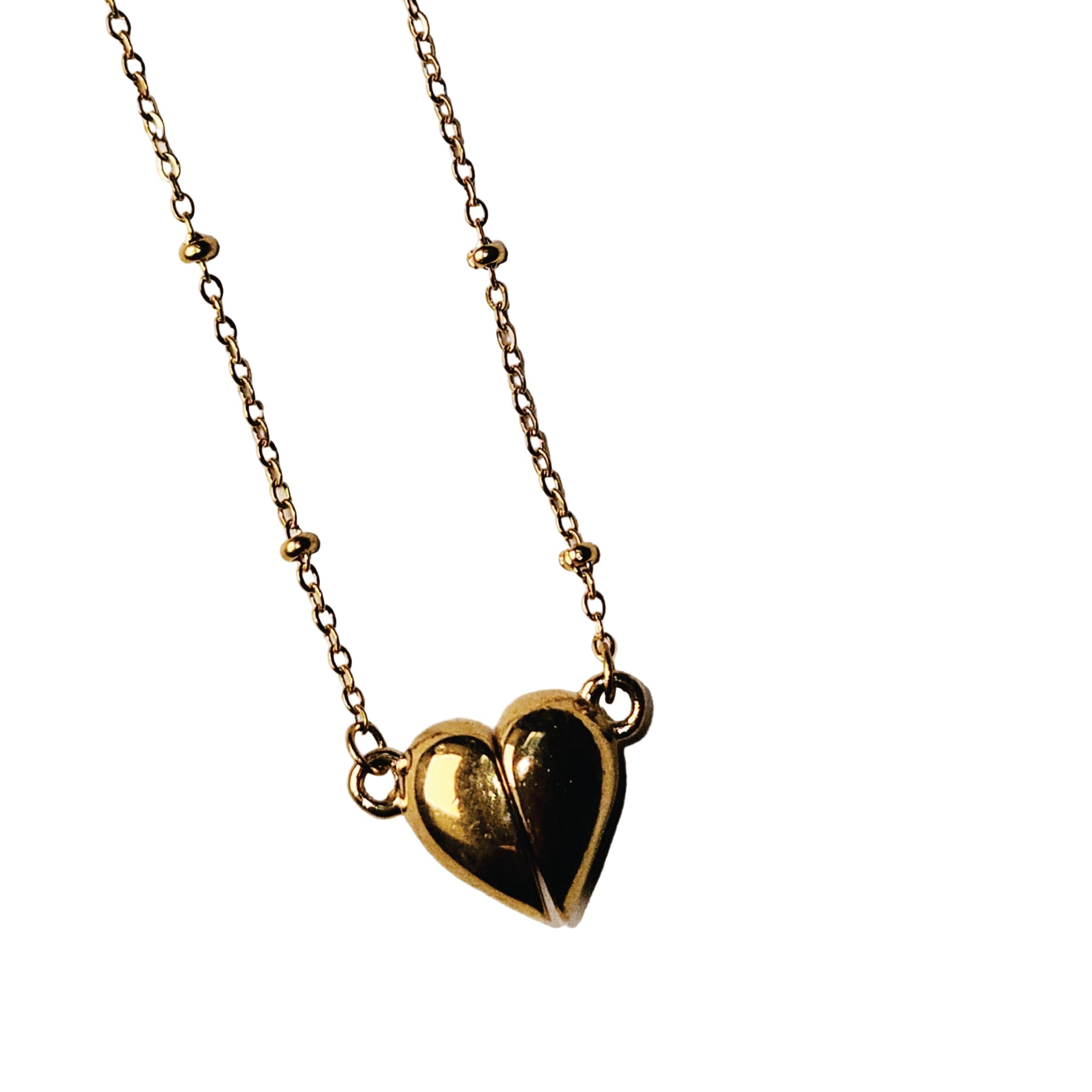 ABNA Gold: Together Forever Beaded Necklace – Separable Magnetic Mini Heart Pendant - MacroPanora
