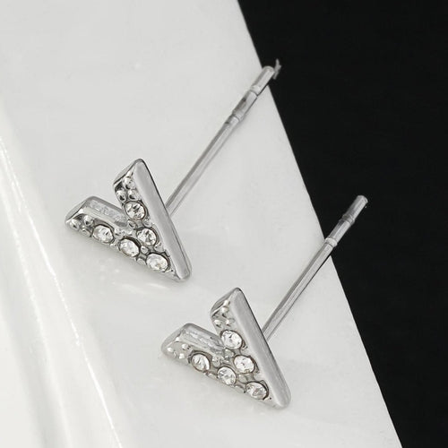 ALIVALDA Silver: 'V' Shaped Zirconia (CZ) Mini Stud Earrings - MacroPanora