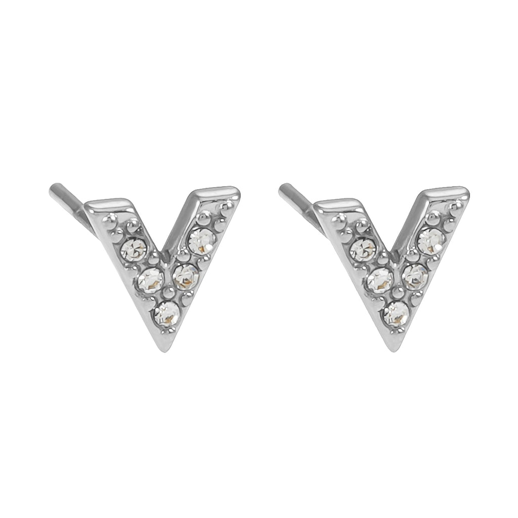 ALIVALDA Silver: 'V' Shaped Zirconia (CZ) Mini Stud Earrings - MacroPanora