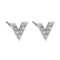 ALIVALDA Silver: 'V' Shaped Zirconia (CZ) Mini Stud Earrings - MacroPanora