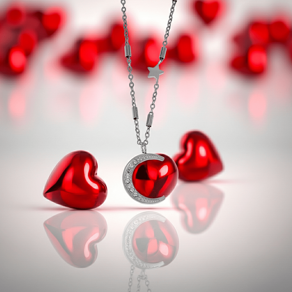 ALMERIA Silver (White Gold): Celestial Magic - Zirconia Embedded Crescent Moon and Star Necklace - MacroPanora