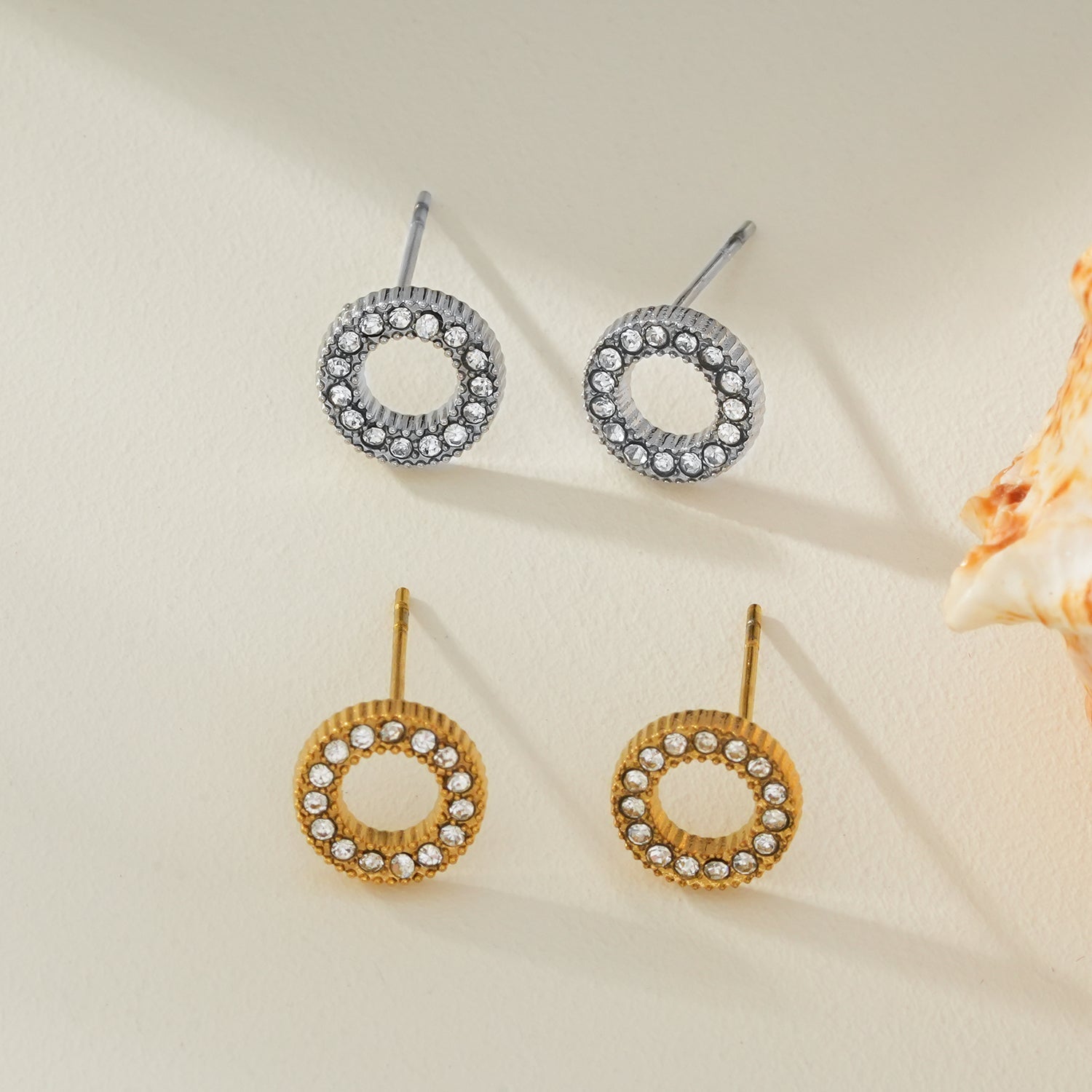AMATOLE Gold: Radiant Circle Mini Stud Earrings - MacroPanora