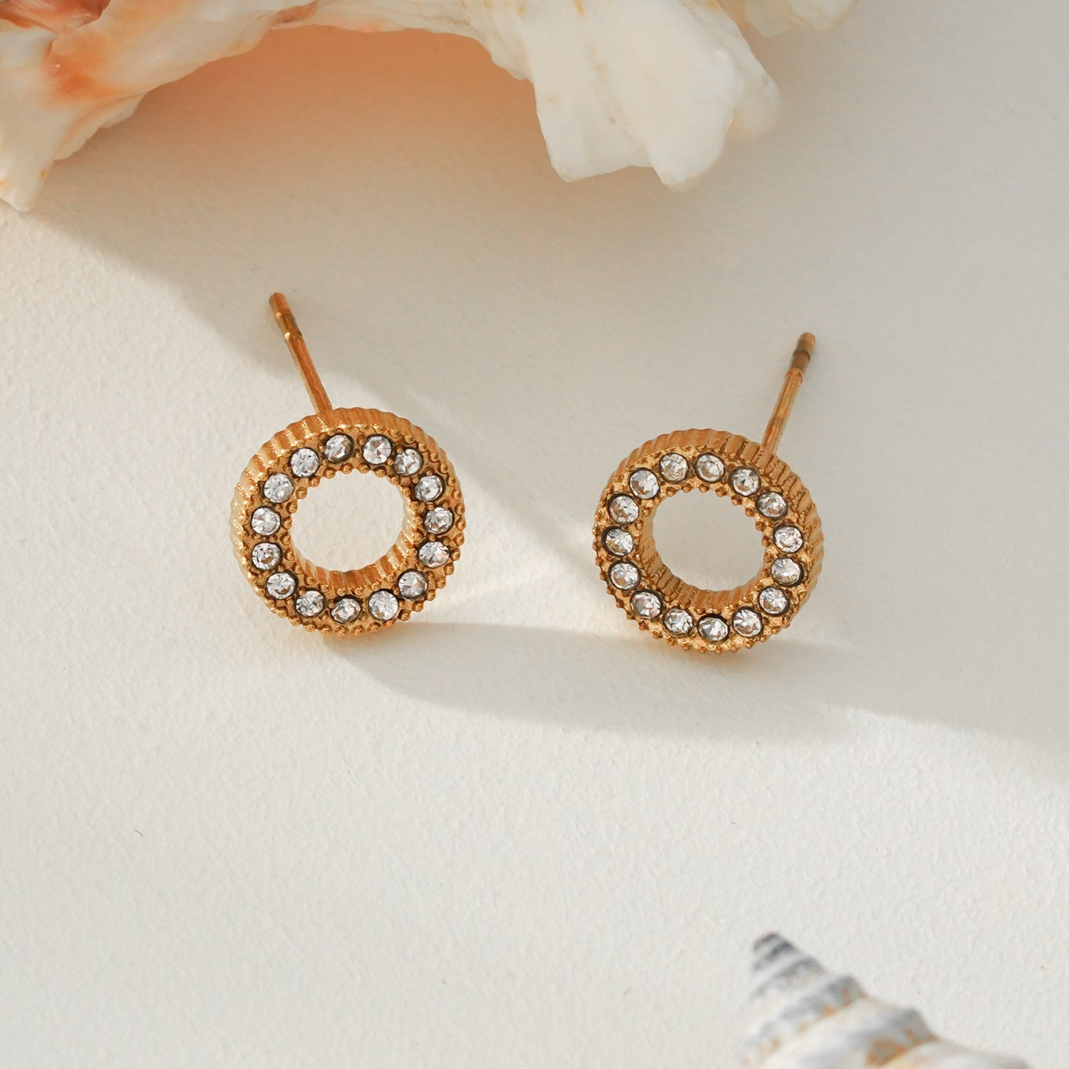 AMATOLE Gold: Radiant Circle Mini Stud Earrings - MacroPanora