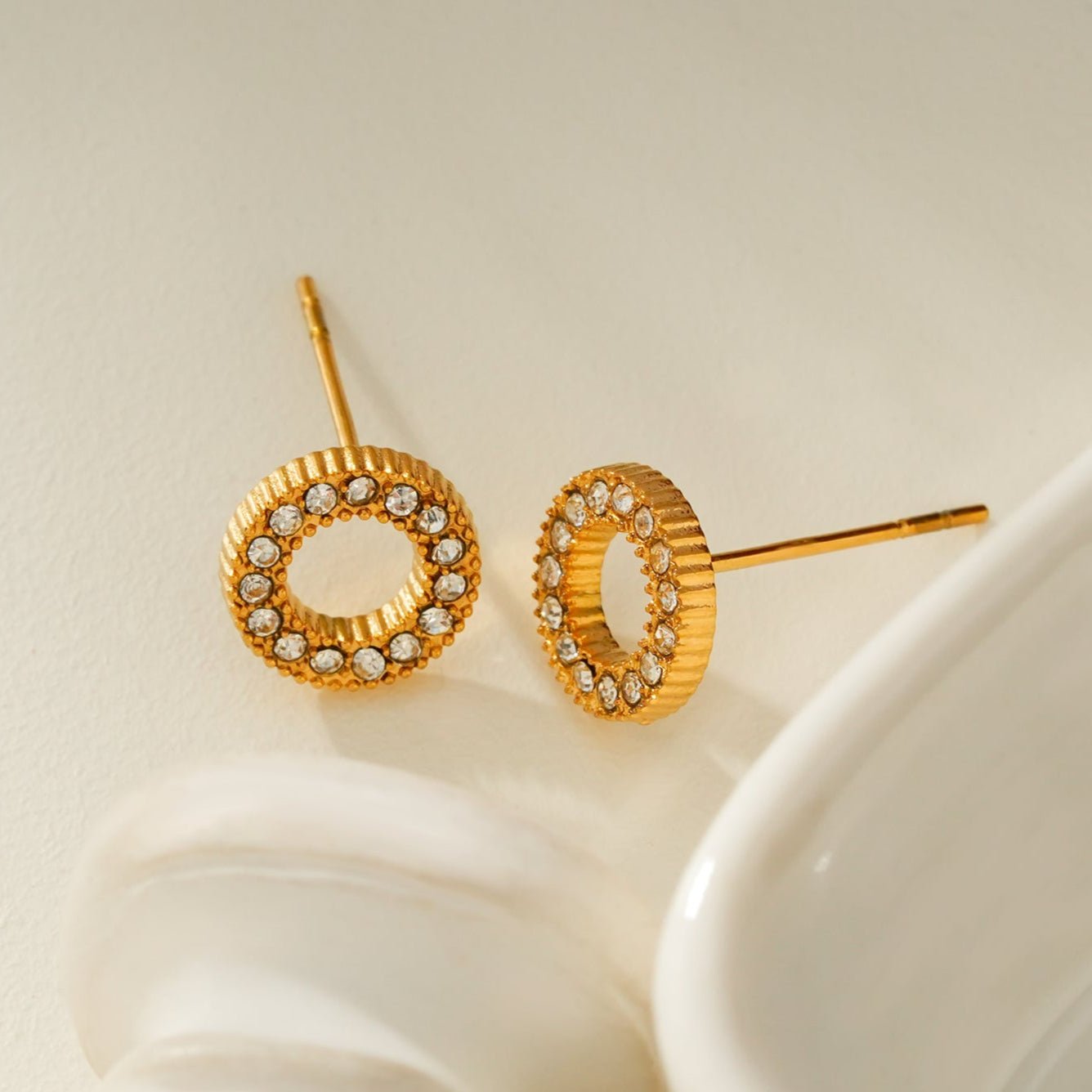 AMATOLE Gold: Radiant Circle Mini Stud Earrings - MacroPanora