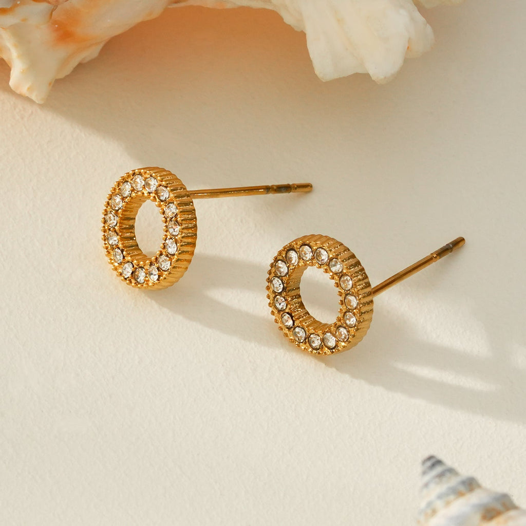 AMATOLE Gold: Radiant Circle Mini Stud Earrings - MacroPanora