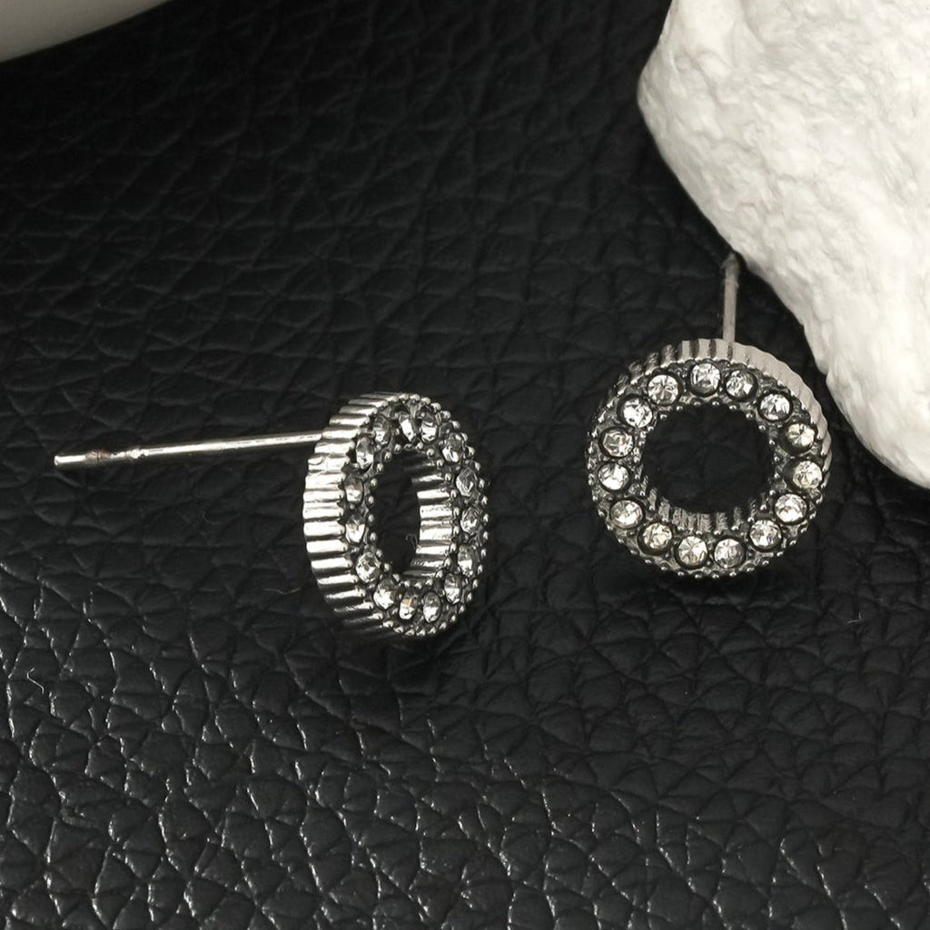 AMATOLE Silver (White Gold): Radiant Circle Mini Stud Earrings - MacroPanora