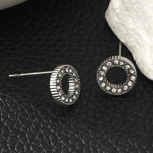 AMATOLE Silver (White Gold): Radiant Circle Mini Stud Earrings - MacroPanora