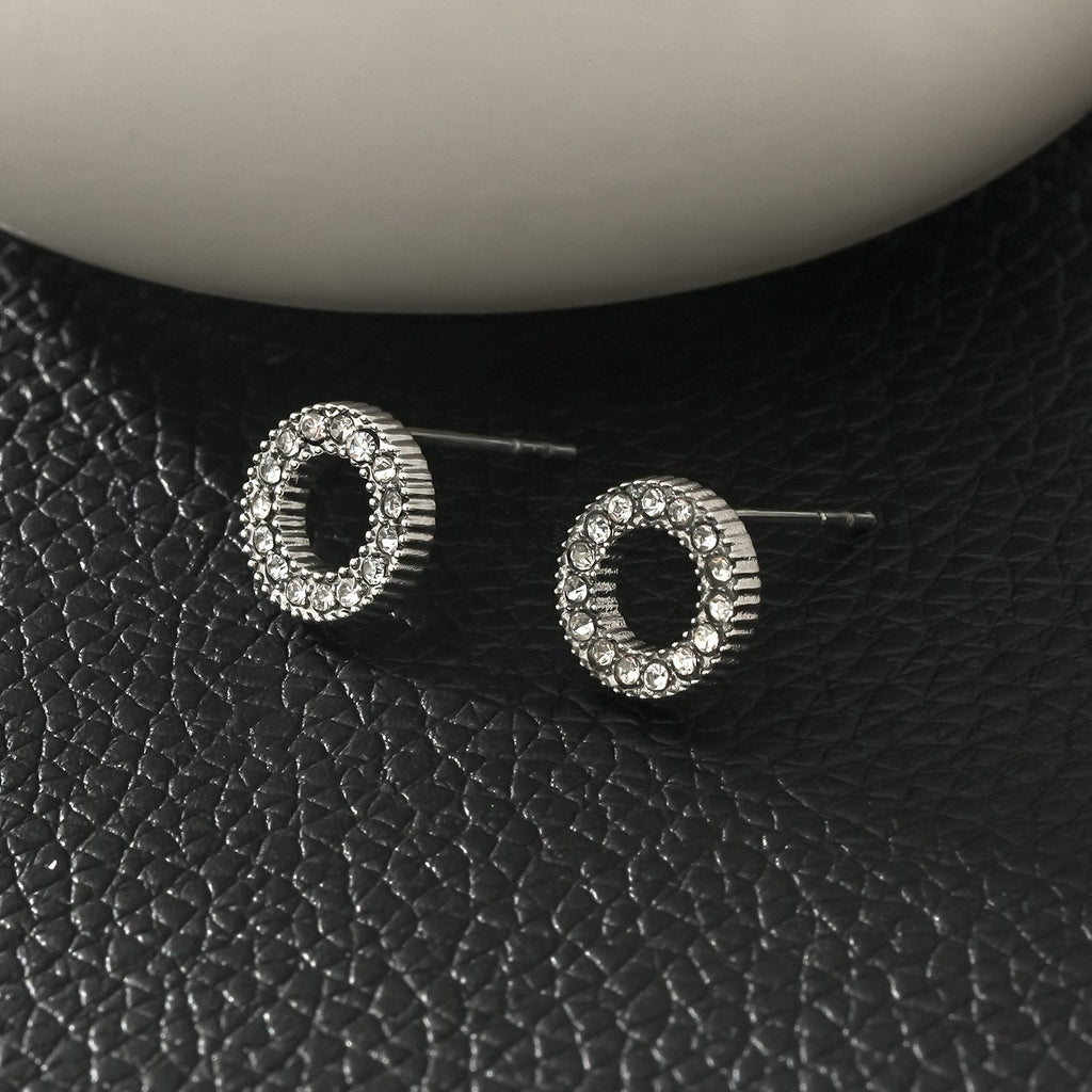 AMATOLE Silver (White Gold): Radiant Circle Mini Stud Earrings - MacroPanora