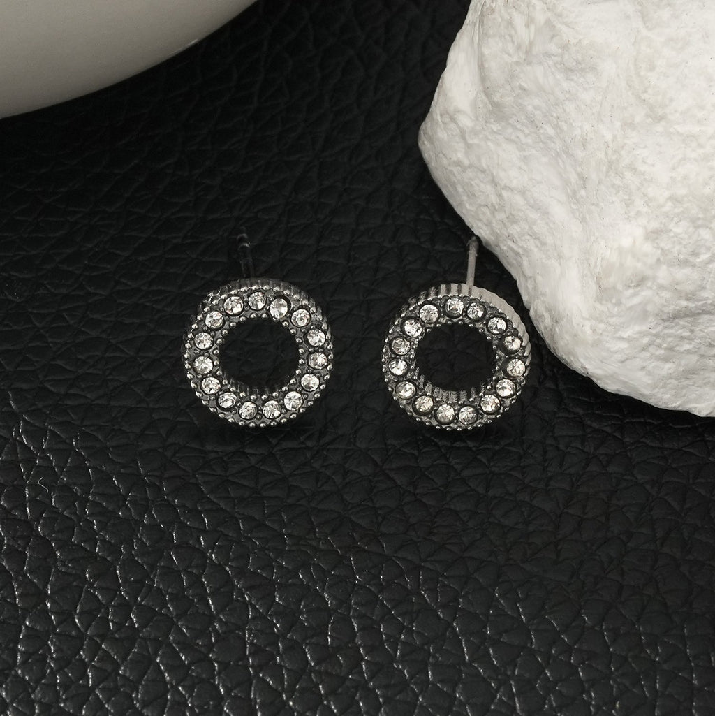 AMATOLE Silver (White Gold): Radiant Circle Mini Stud Earrings - MacroPanora