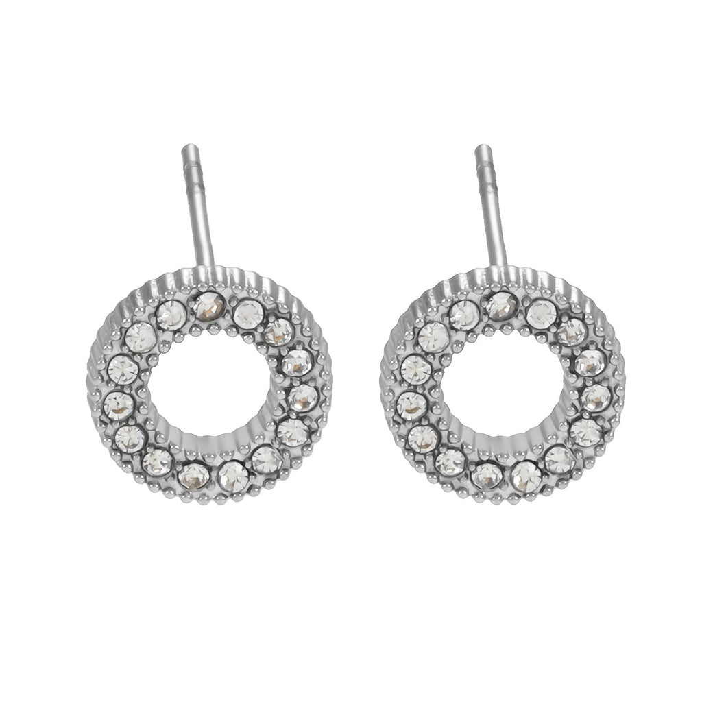 AMATOLE Silver (White Gold): Radiant Circle Mini Stud Earrings - MacroPanora