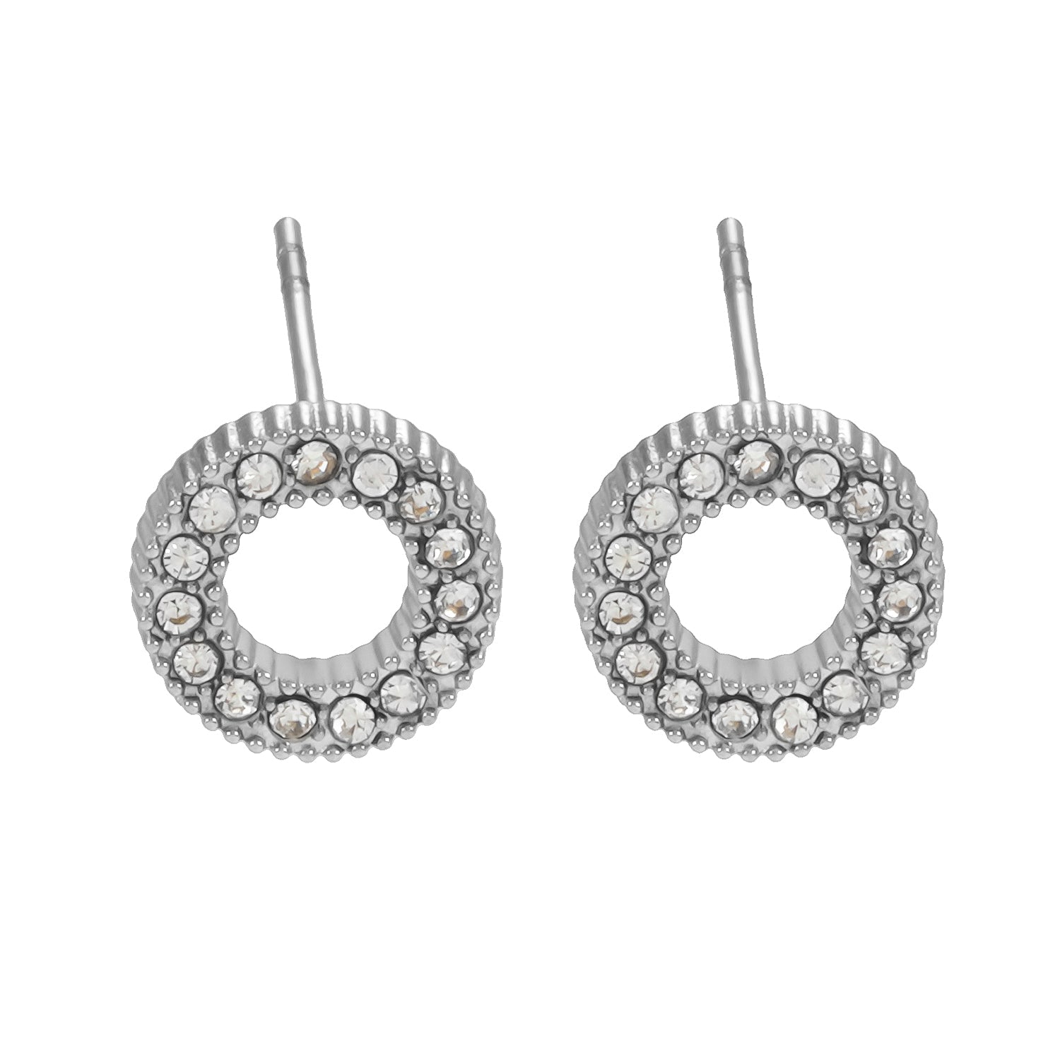 AMATOLE Silver (White Gold): Radiant Circle Mini Stud Earrings - MacroPanora