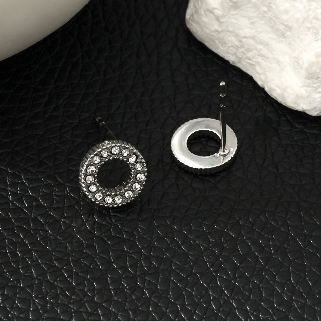 AMATOLE Silver (White Gold): Radiant Circle Mini Stud Earrings - MacroPanora