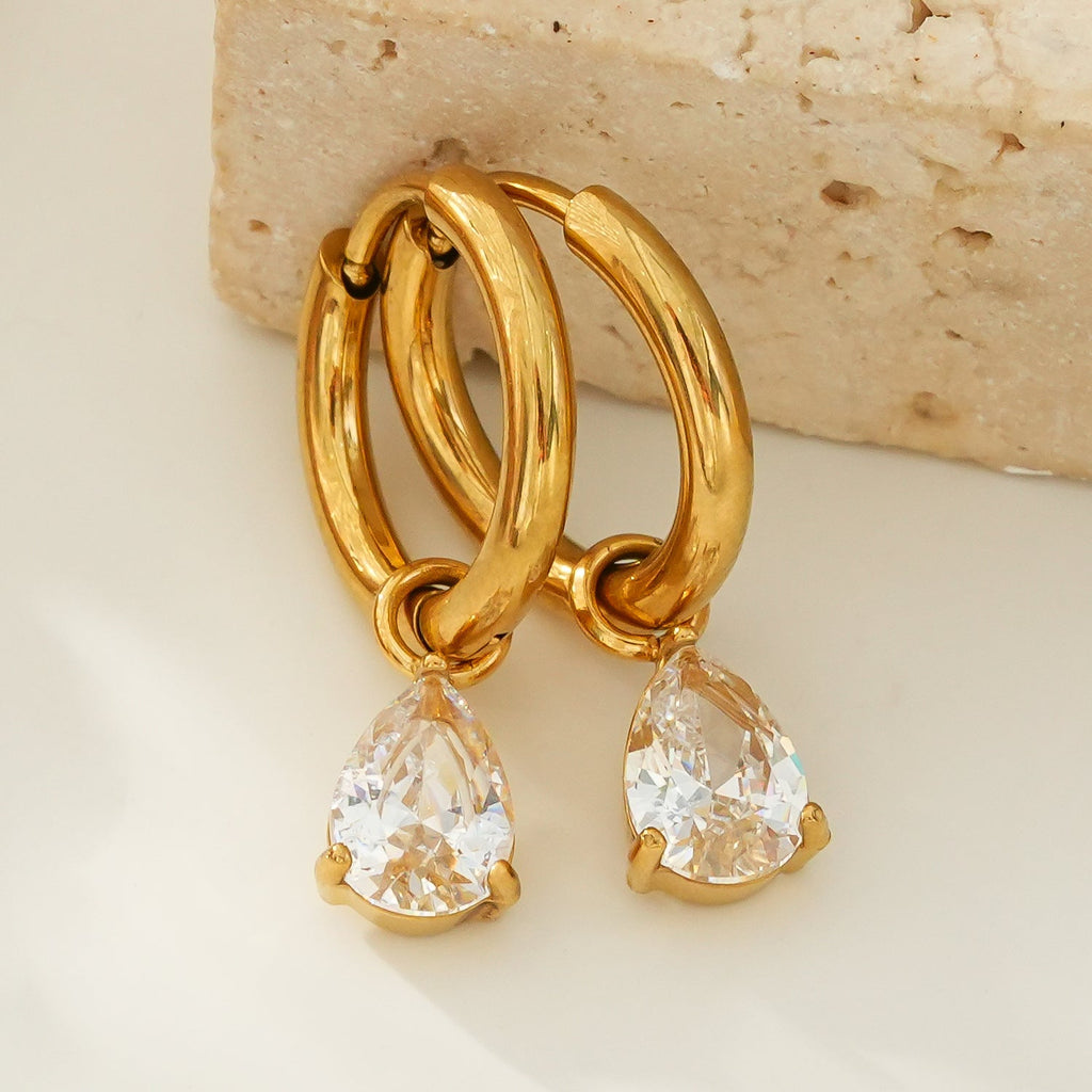 ANNAPOLIS Gold: Vintage Inspired Mini Hoops With Pearl Zirconia Charms - MacroPanora
