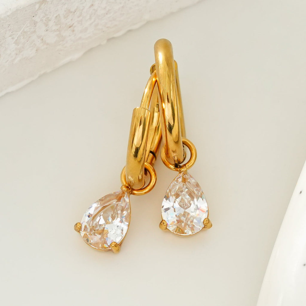 ANNAPOLIS Gold: Vintage Inspired Mini Hoops With Pearl Zirconia Charms - MacroPanora
