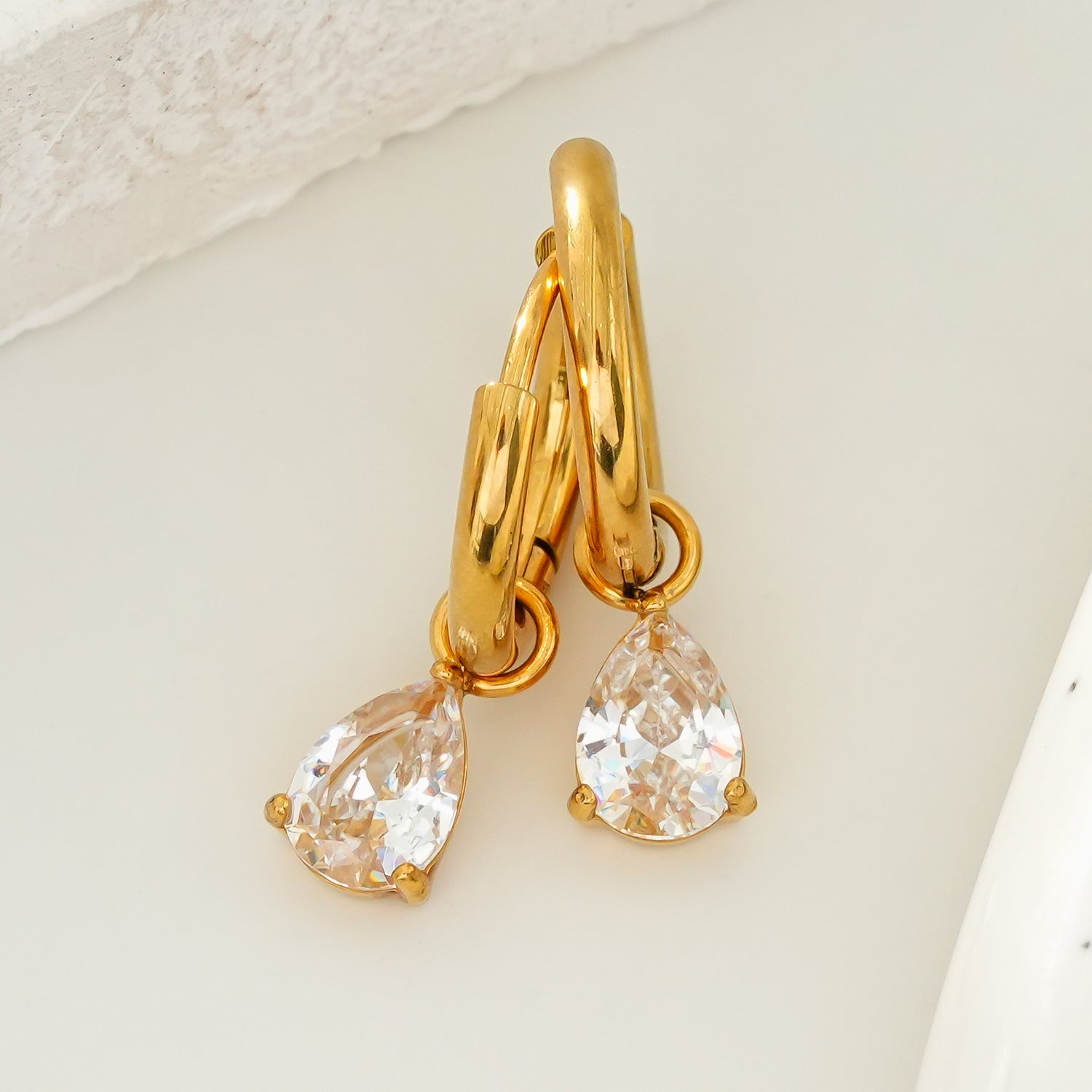 ANNAPOLIS Gold: Vintage Inspired Mini Hoops With Pearl Zirconia Charms - MacroPanora