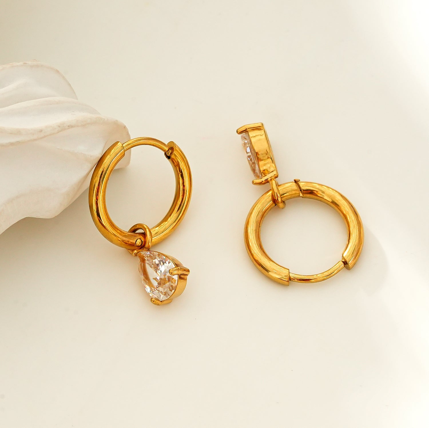 ANNAPOLIS Gold: Vintage Inspired Mini Hoops With Pearl Zirconia Charms - MacroPanora